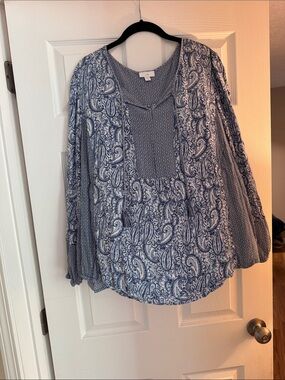 📌J. Jill 2X Blue Paisley Tunic Blouse